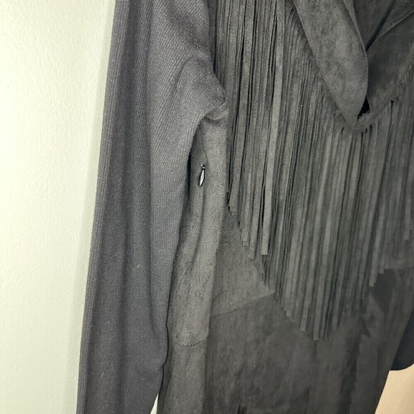Karlie NWT Faux Suede Fringe V Neck Dress Black Boho Festival Concert Small - Picture 4 of 6